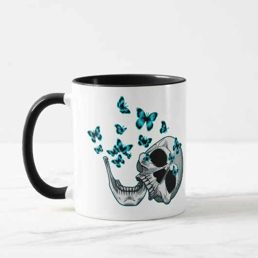 Skull and Blue Butterflies Mug マグカップ (左)