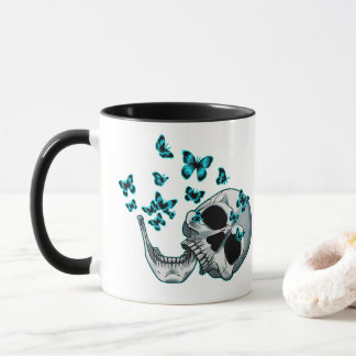 Skull and Blue Butterflies Mug マグカップ