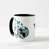Skull and Blue Butterflies Mug マグカップ (正面左)