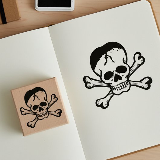 Skull and Crossbones Jolly Roger Wooden Art Stamp ラバースタンプ