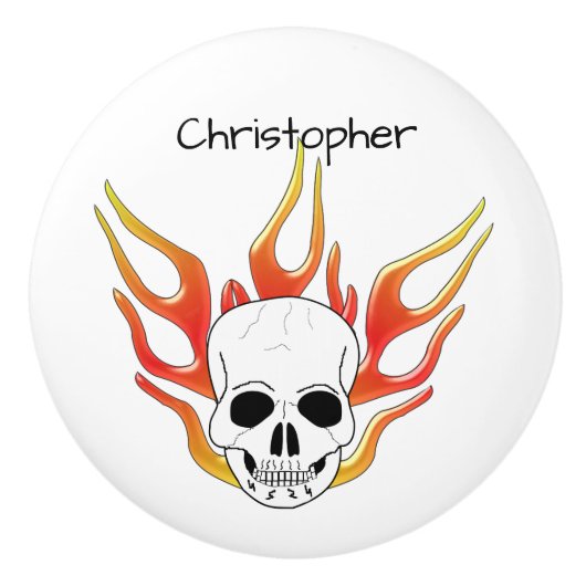 Skull And Flames Design Personalised セラミックノブ (正面)