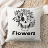 Skull and Flowers black and white クッション (ブランケット)