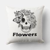 Skull and Flowers black and white クッション (裏面)