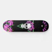 Skull and Pink Tiger Lilies on Black Dd Brand   スケートボード (横)