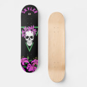 Skull and Pink Tiger Lilies on Black Dd Brand   スケートボード (正面)
