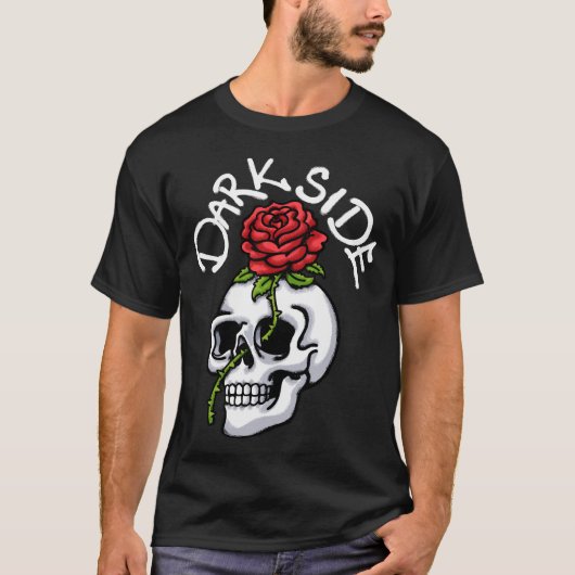 Skull and Red Rose streetwear Tシャツ (正面)