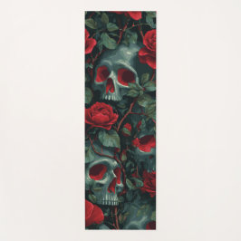 Skull and Red Roses Pattern – Dark Floral Design ヨガマット
