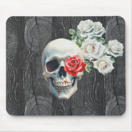 Skull and Roses Wood Texture Mouse Pad マウスパッド