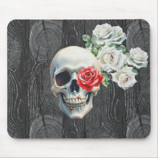 Skull and Roses Wood Texture Mouse Pad マウスパッド