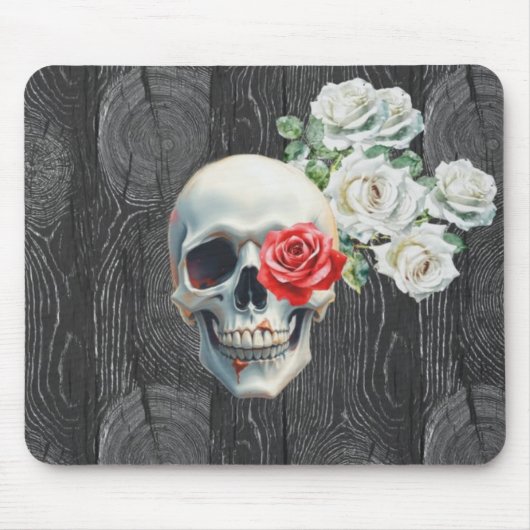 Skull and Roses Wood Texture Mouse Pad マウスパッド (正面)