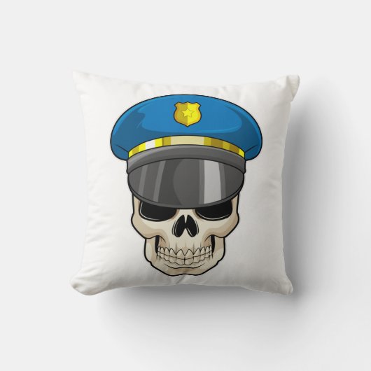 Skull as Police officer with Police hat クッション (正面)
