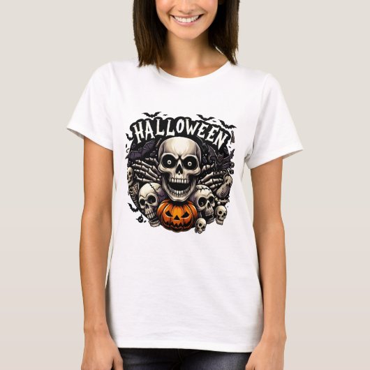 Skull & Bats Halloween Frame Pumpkin Tシャツ (正面)