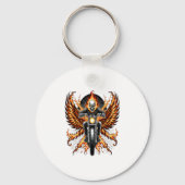 Skull Biker Flame Winged Motorcycle キーホルダー (正面)