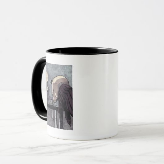 Skull Bird perched in a Graveyard mug マグカップ (正面左)