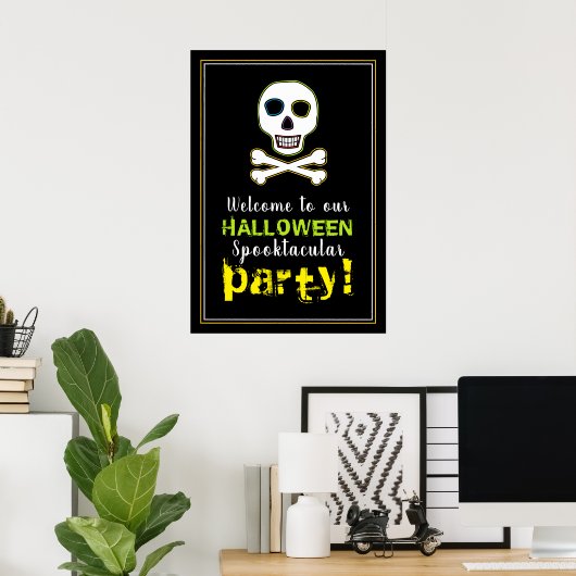 Skull & Bones, Neon Halloween Welcome Sign ポスター (ホームオフィス)