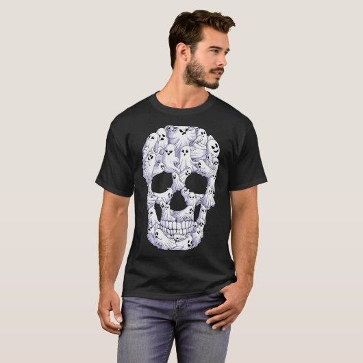 Skull Boo Ghost Funny Boo Ghosts Halloween Costume Tシャツ (正面フル)