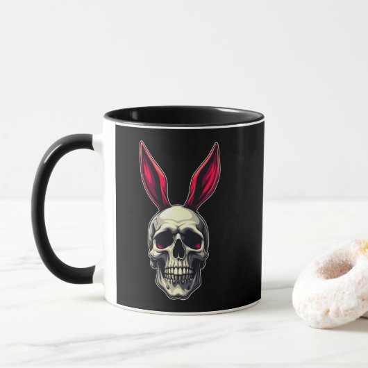 Skull Bunny – Dark Easter Art - caneca マグカップ (ドーナツ)