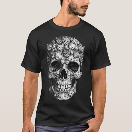 Skull But It's Cats Kitty Skeleton Halloween Cat Tシャツ (正面)