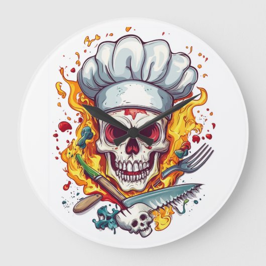Skull Chef Kitchen Master ラージ壁時計 (正面)