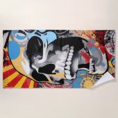 Skull Collage Street Art Illustration ビーチタオル (正面)