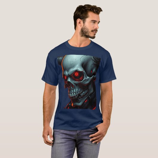 Skull Comics Style Illustration Fantasy Art Tシャツ (正面フル)