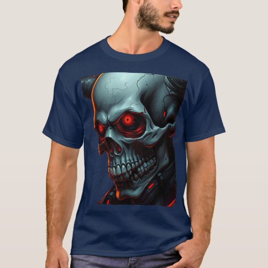 Skull Comics Style Illustration Fantasy Art Tシャツ (正面)