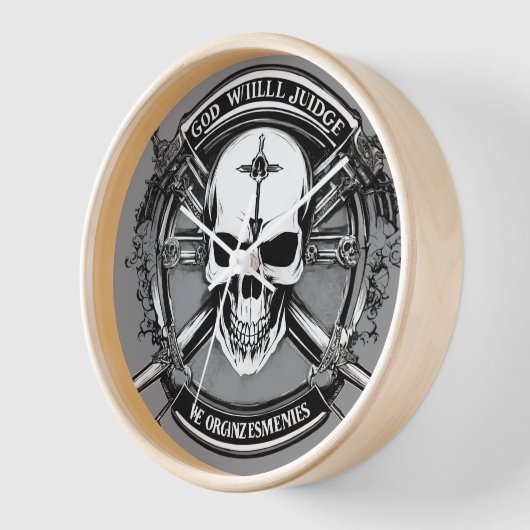 Skull & Crossed Guns Gothic Wall Clock – God Will  壁時計 (傾斜)