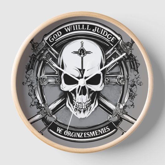 Skull & Crossed Guns Gothic Wall Clock – God Will  壁時計 (正面)