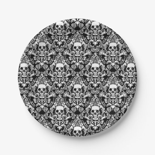 Skull Damask Dinner Plate ペーパープレート (正面)
