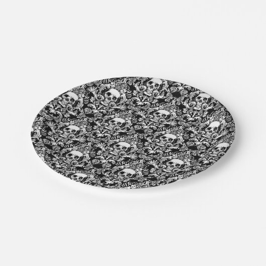 Skull Damask Dinner Plate ペーパープレート (アングル)