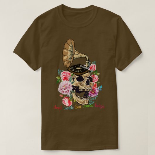 Skull Dead Inside But Music Helps Funny Skeleton M Tシャツ (デザイン正面)