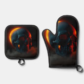 Skull Eclipse Halloween Oven Mitt Set 鍋つかみ&鍋敷きセット (正面)
