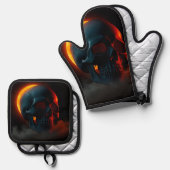 Skull Eclipse Halloween Oven Mitt Set 鍋つかみ&鍋敷きセット (正面/裏面)