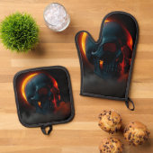Skull Eclipse Halloween Oven Mitt Set 鍋つかみ&鍋敷きセット (トップダウン)