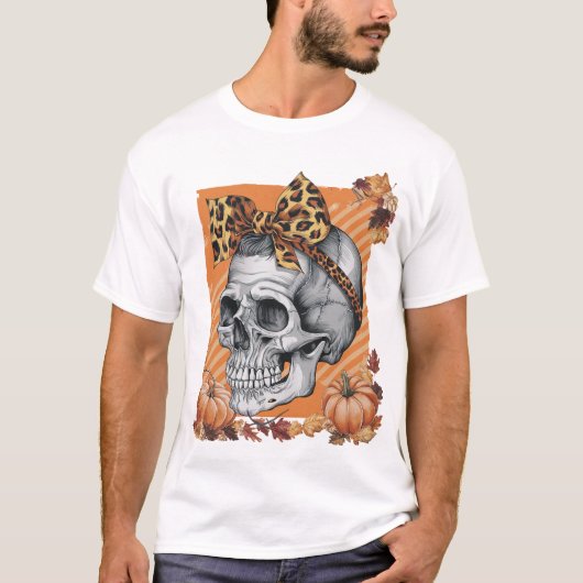 Skull Fall Bow Halloween Tシャツ (正面)
