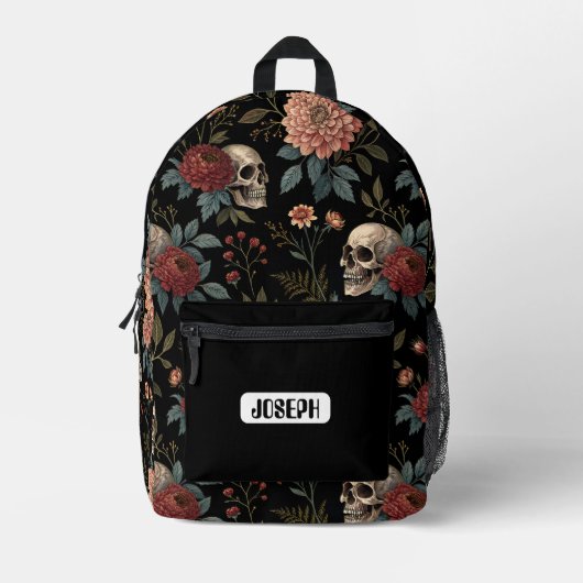 Skull Floral Dark Backpack プリントバックパック (正面)