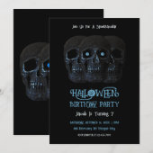 Skull Funny Gothic Black Halloween Birthday 招待状 (正面/裏面)