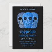 Skull Funny Gothic Blue Black Halloween Birthday 招待状 (正面)