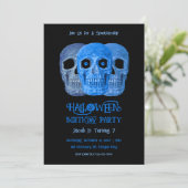 Skull Funny Gothic Blue Black Halloween Birthday 招待状 (スタンド正面)