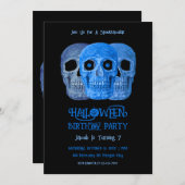 Skull Funny Gothic Blue Black Halloween Birthday 招待状 (正面/裏面)