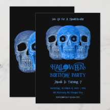 Skull Funny Gothic Blue Black Halloween Birthday
