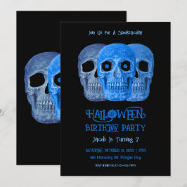 Skull Funny Gothic Blue Black Halloween Birthday 招待状