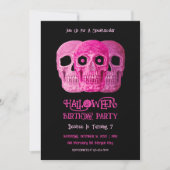 Skull Funny Gothic Girly Pink Halloween Birthday 招待状 (正面)