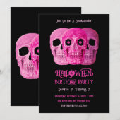 Skull Funny Gothic Girly Pink Halloween Birthday 招待状 (正面/裏面)
