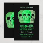 Skull Funny Gothic Green Black Halloween Birthday 招待状 (正面/裏面)
