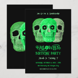 Skull Funny Gothic Green Black Halloween Birthday 招待状