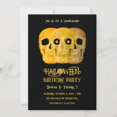 Skull Funny Gothic Yellow Black Halloween Birthday 招待状 (正面)
