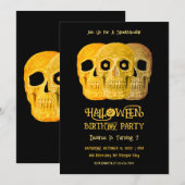 Skull Funny Gothic Yellow Black Halloween Birthday 招待状 (正面/裏面)