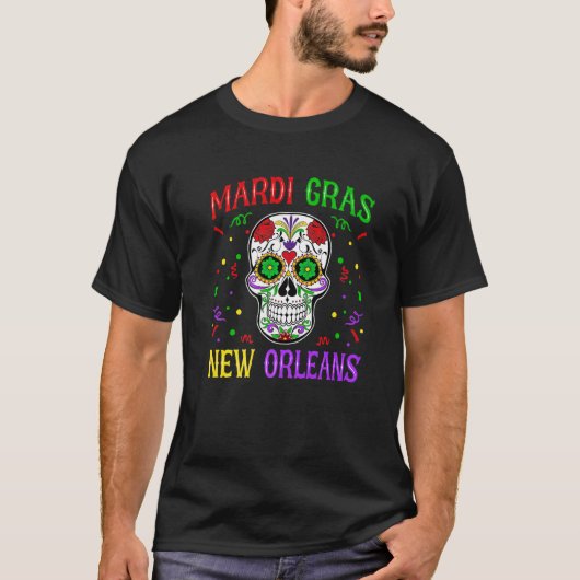 Skull Funny Mardi Gras Carnival Party New Orleans  Tシャツ (正面)