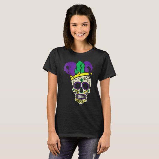 Skull Funny Mardi Gras New Orleans Carnival Men Bo Tシャツ (正面フル)